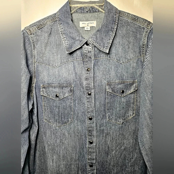 Nili Lotan x Target Womens Blue Denim Collared Jean Button-up Shirt Size XL - Picture 2 of 7
